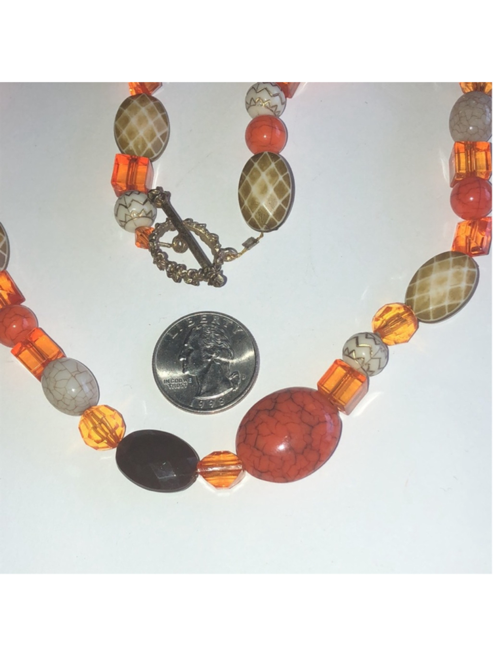 Colorful Orange Faux Stone Beaded Boho Necklace - Picture 4 of 4